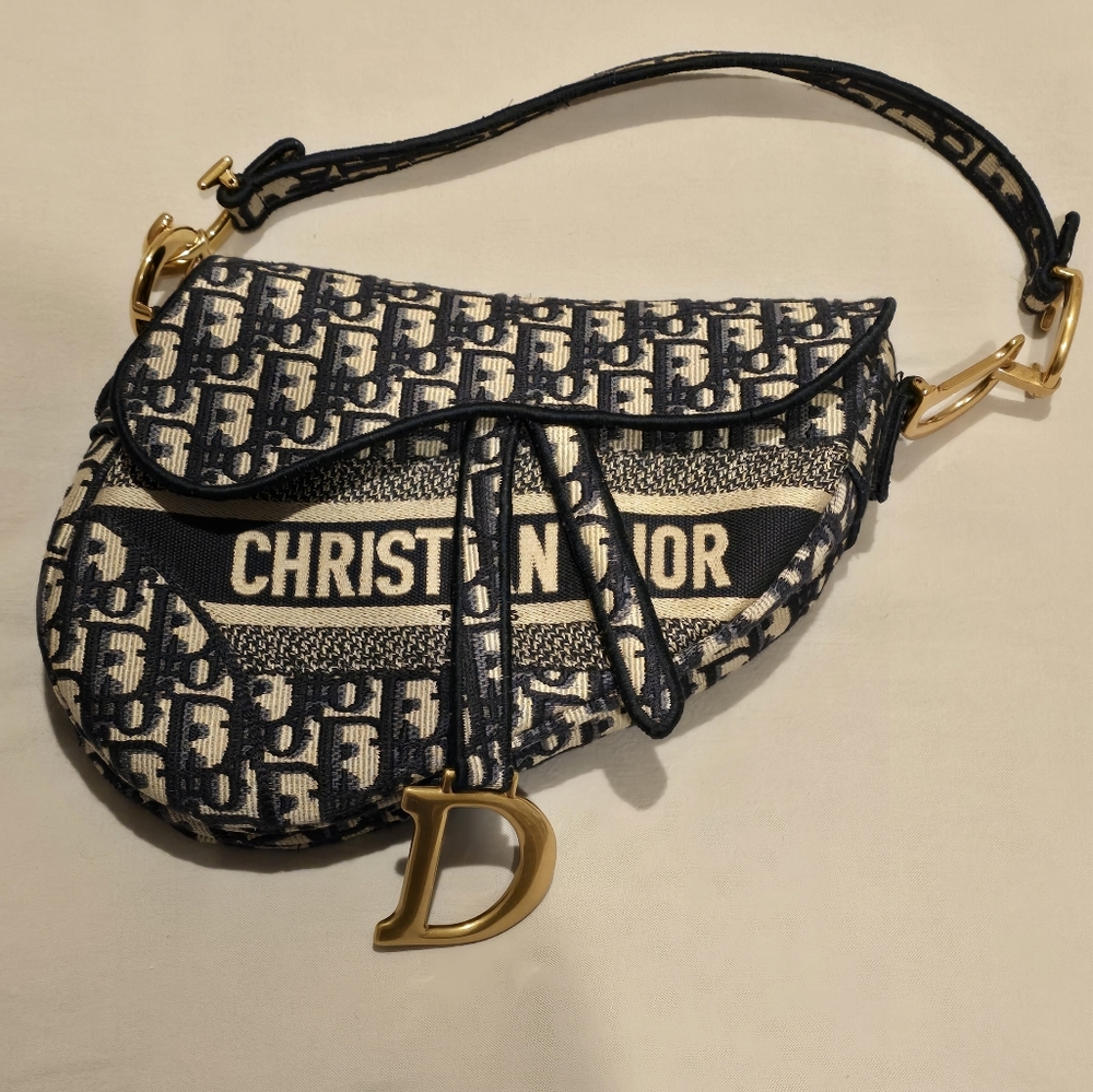 CHRISTIAN DIOR Oblique Embroidered Saddle Bag